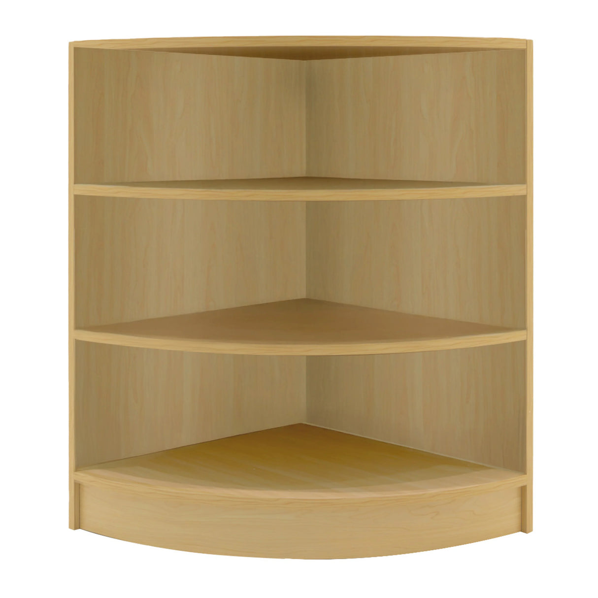 Eclipse LED Shop Counter Set in maple finish, featuring a curved design with three spacious shelves for organized display