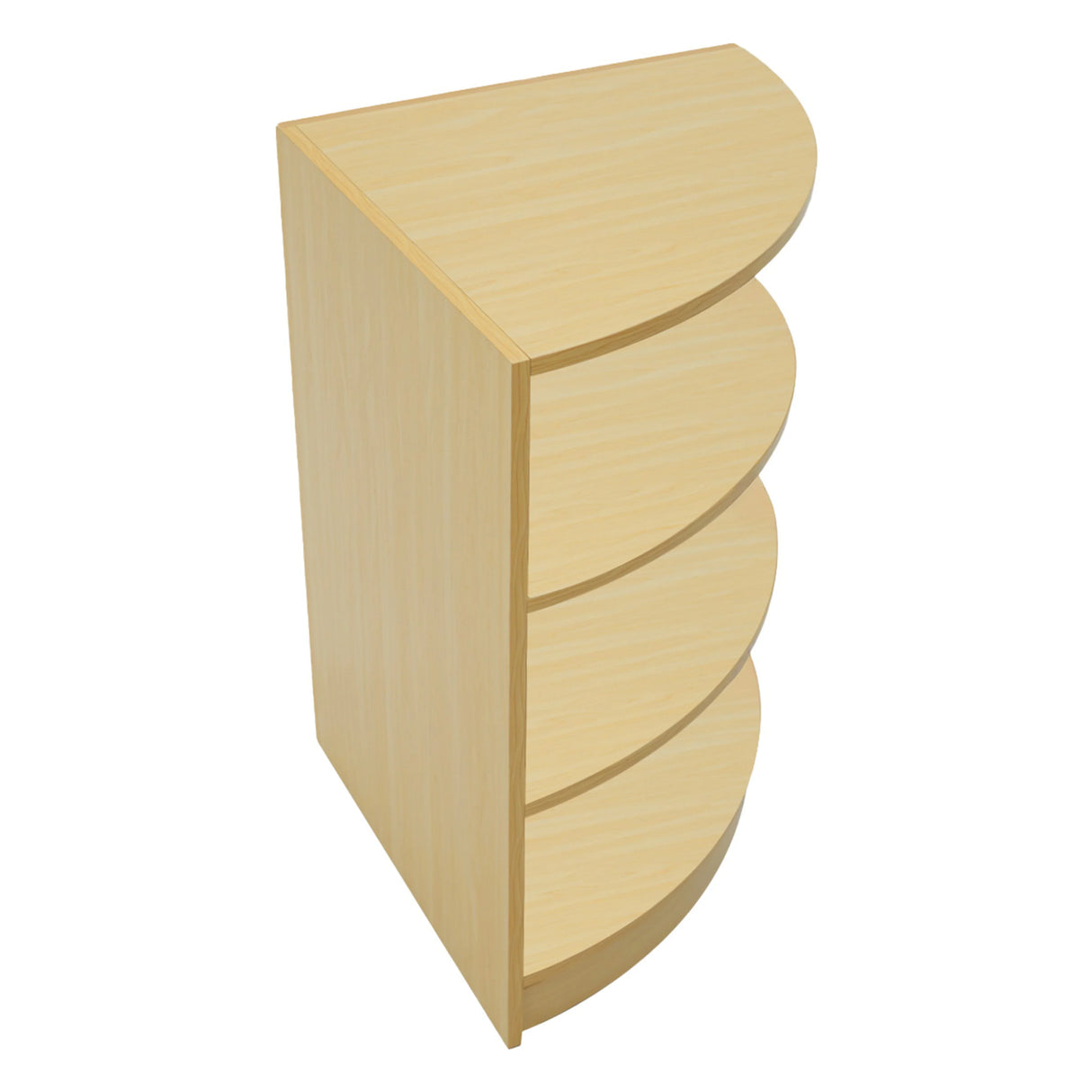 Maple Hyperion LED shop counter set featuring a sleek, curved design with four spacious shelves for organized display and storage