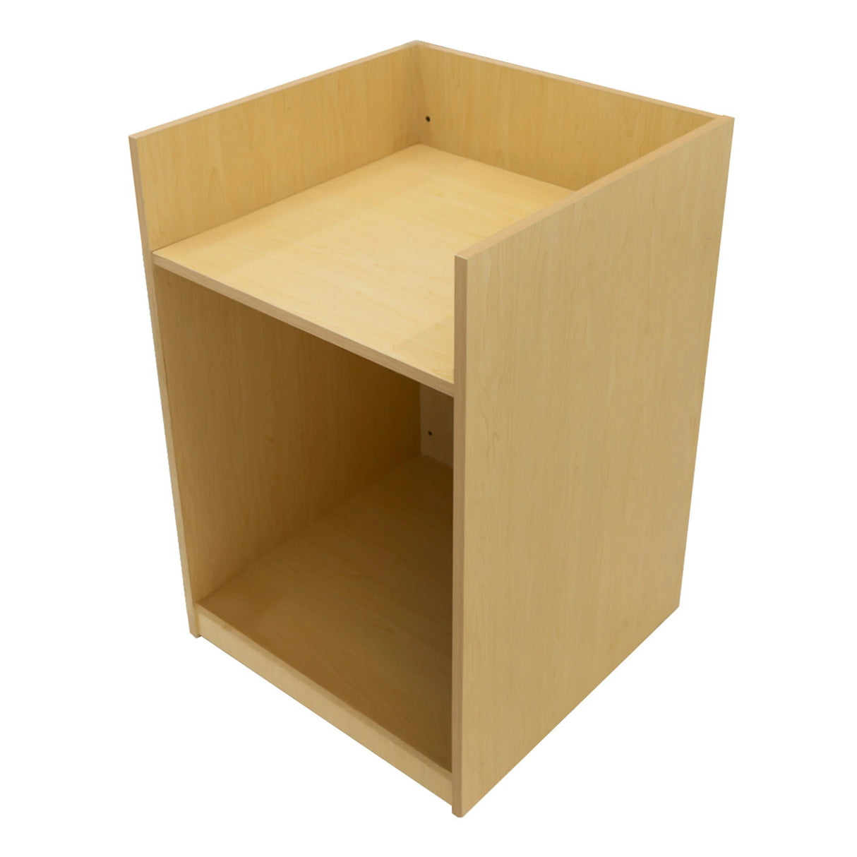 Theia LED Shop Counter Set in maple finish, featuring a sleek design with a spacious top and open lower shelf for storage