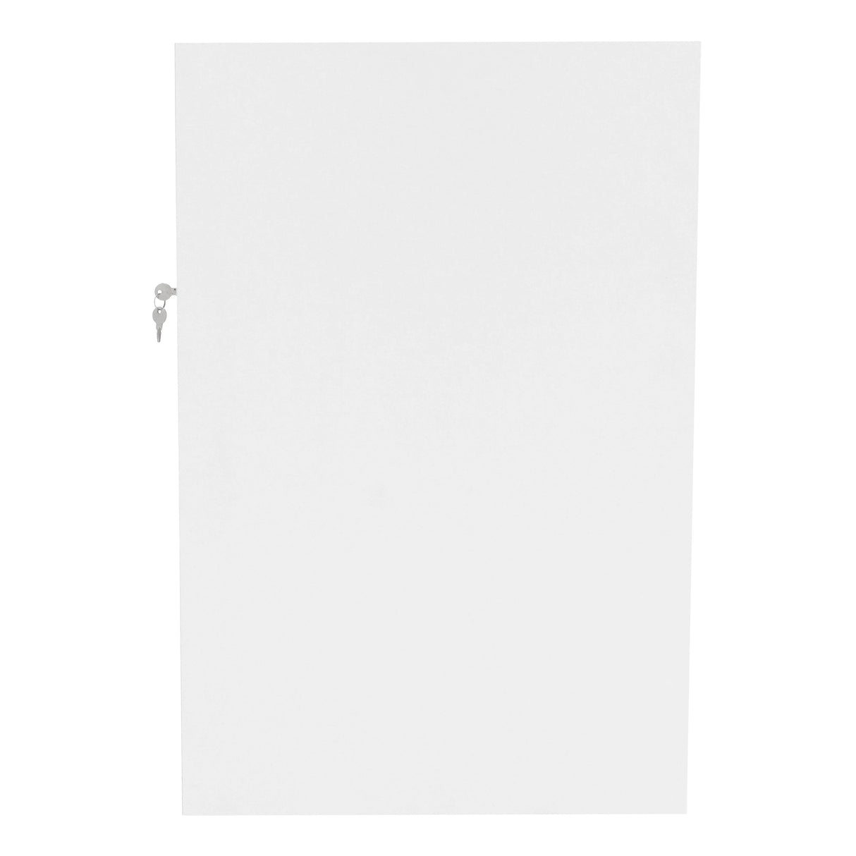 Sleek white Iris LED shop counter set with a modern design, featuring a smooth finish and key lock for secure storage