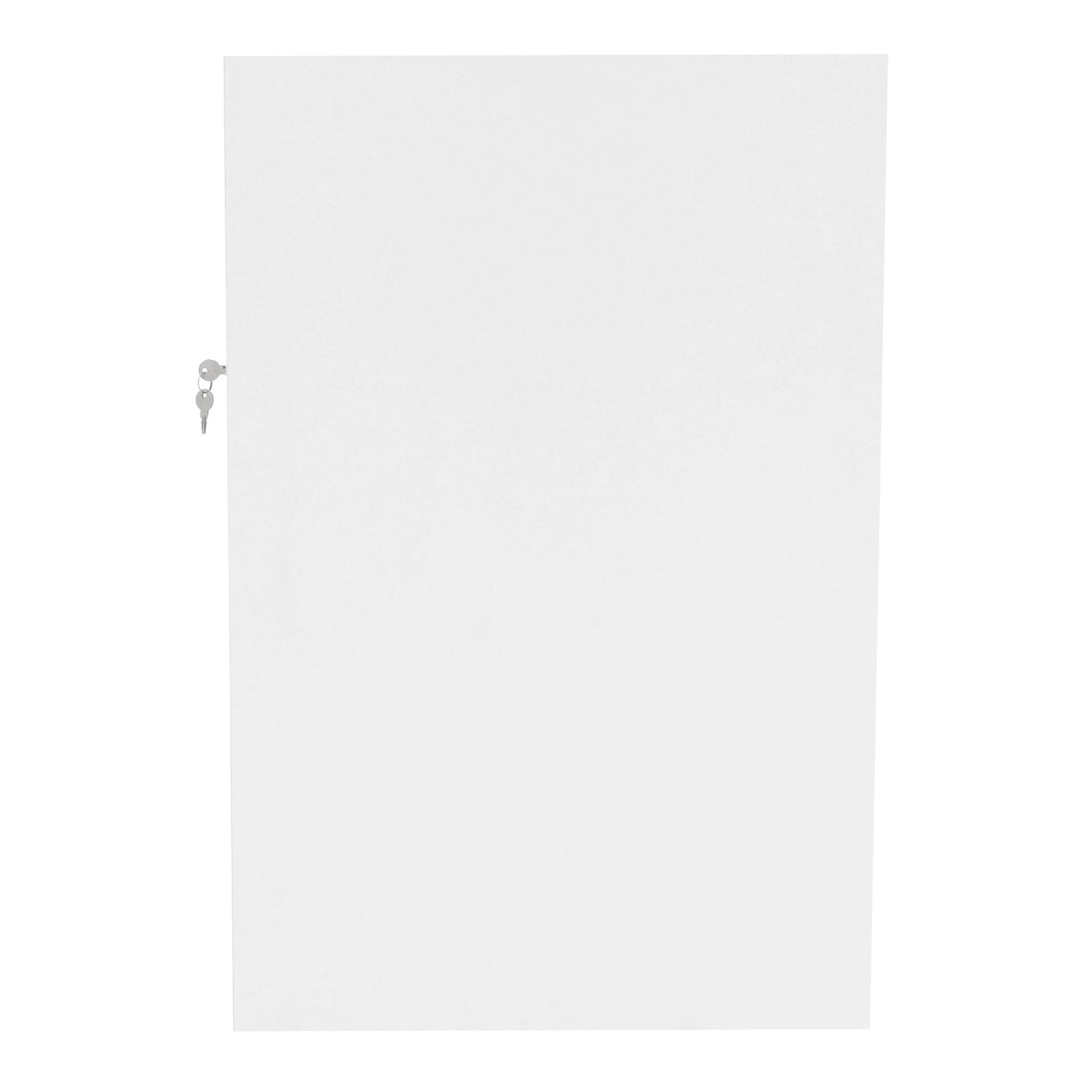Sleek white Theseus LED shop counter set featuring a smooth finish, modern design, and secure locking door for storage