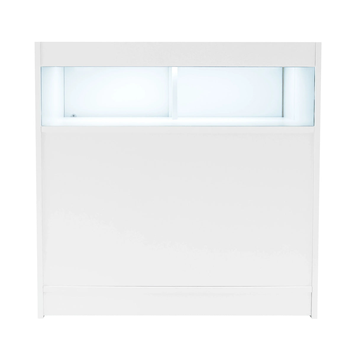 Luna LED Shop Counter Set in white, featuring a sleek design with illuminated display area and smooth surface for retail use
