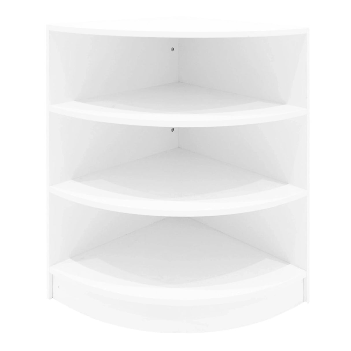 Harmonia LED Shop Counter Set in white featuring a sleek, curved design with three spacious shelves for organized display