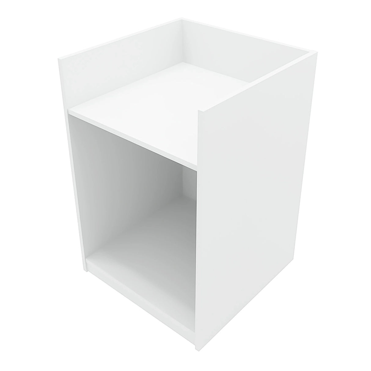 Sagittarius LED Shop Counter Set in white, featuring a sleek, modern design with a smooth finish and open storage space