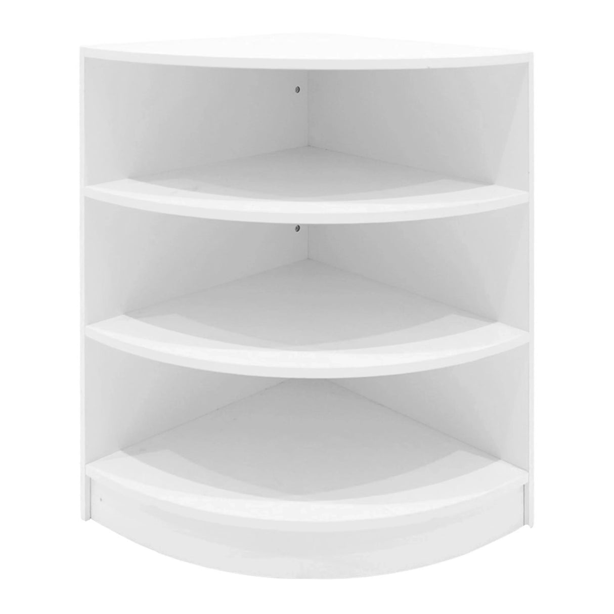 White LED shop counter set featuring a sleek, curved design with four spacious shelves for organized display and storage