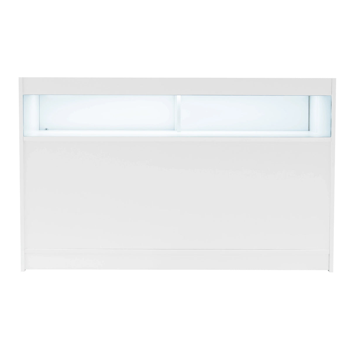 White Iris LED shop counter set featuring a sleek design with illuminated display sections, perfect for retail environments
