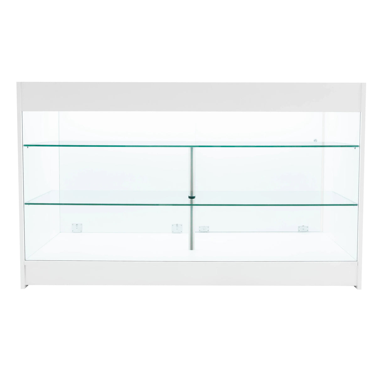 White Helios LED shop counter set with glass shelves, sleek design, ideal for showcasing products in retail environments