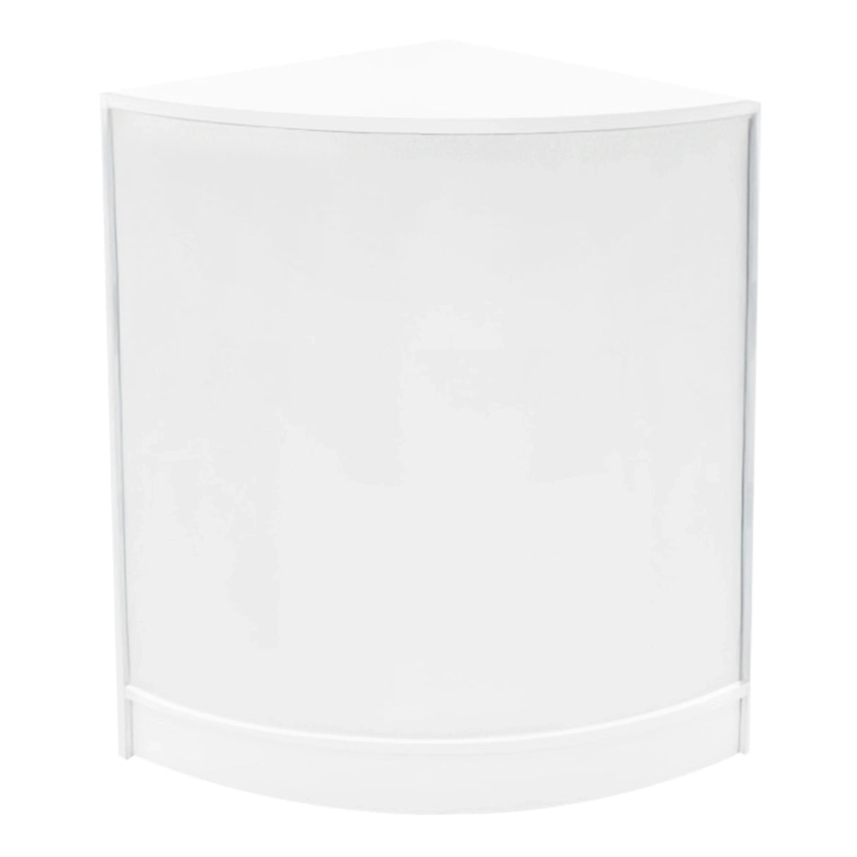 Curved white LED shop counter with a sleek design, ideal for retail displays and promotions, featuring a smooth finish and modern aesthetic