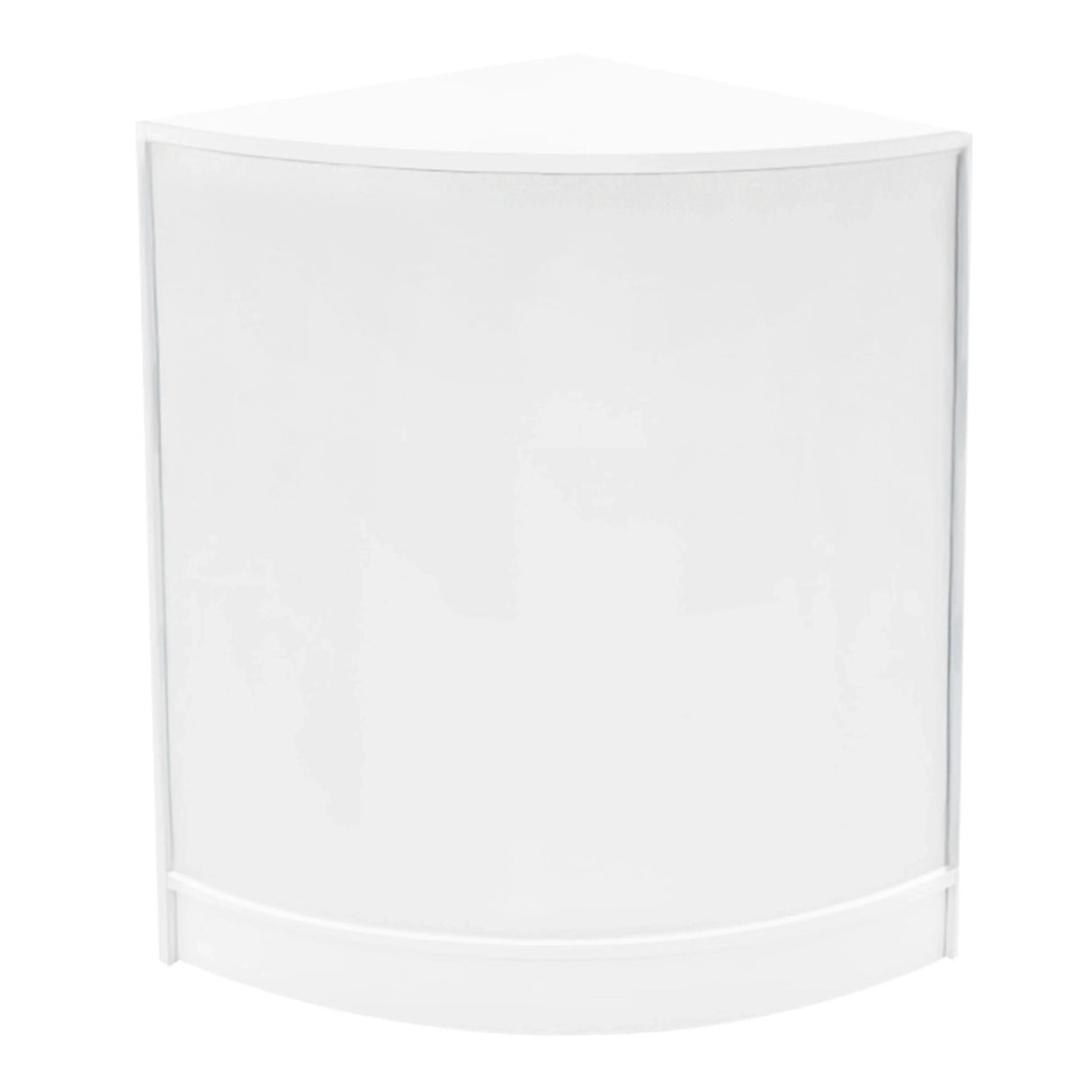 Curved white LED shop counter set featuring a sleek design, ideal for retail displays and promotions, enhancing visibility and style