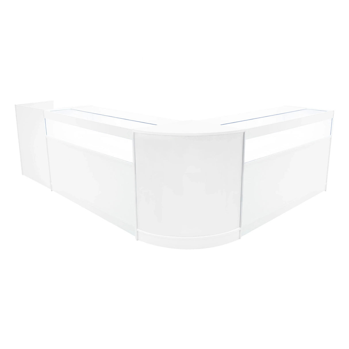 Luna LED Shop Counter Set in white, featuring a sleek, modern design with smooth surfaces and integrated LED lighting for visibility