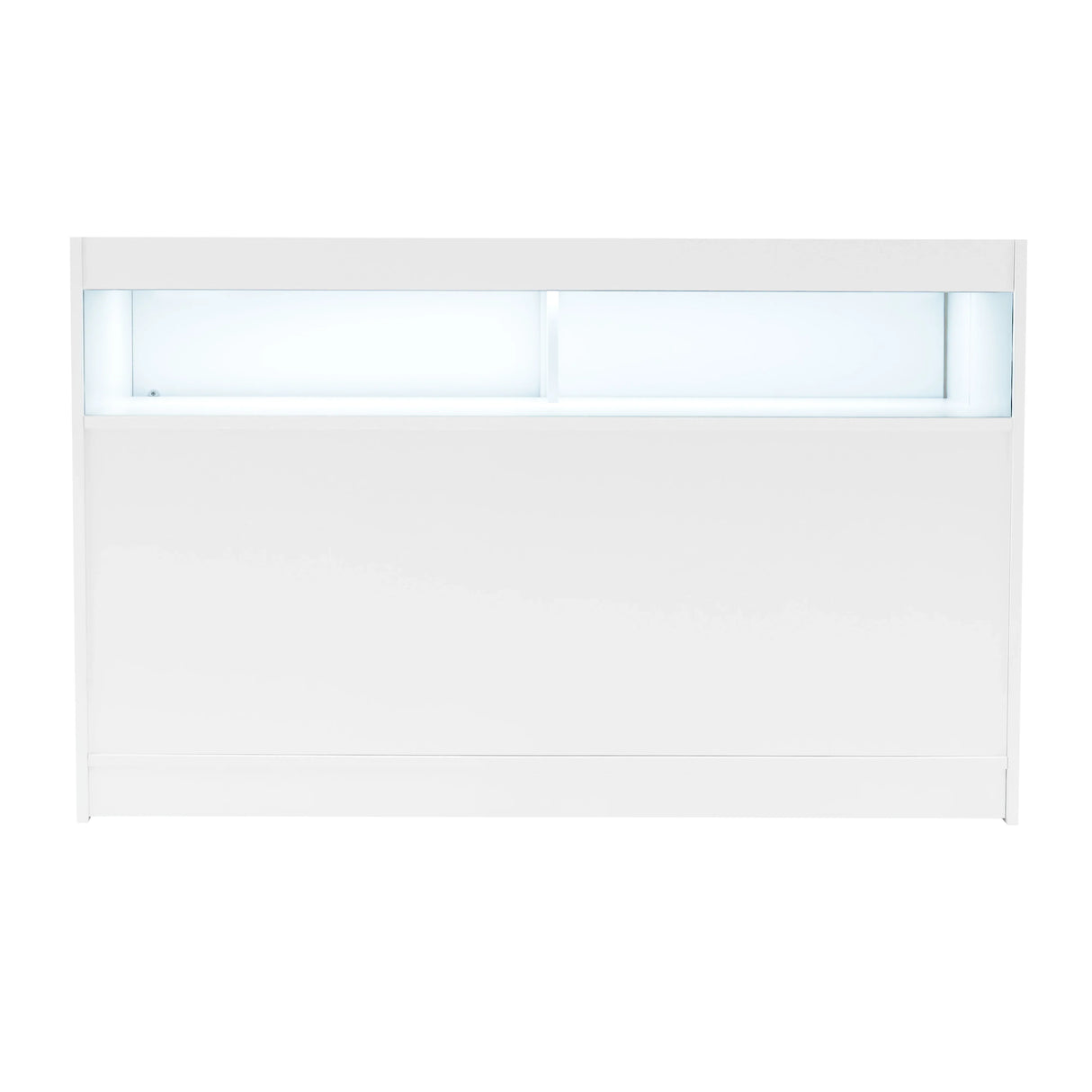Luna LED Shop Counter Set in sleek white, featuring a smooth surface, illuminated display area, and modern design for retail spaces