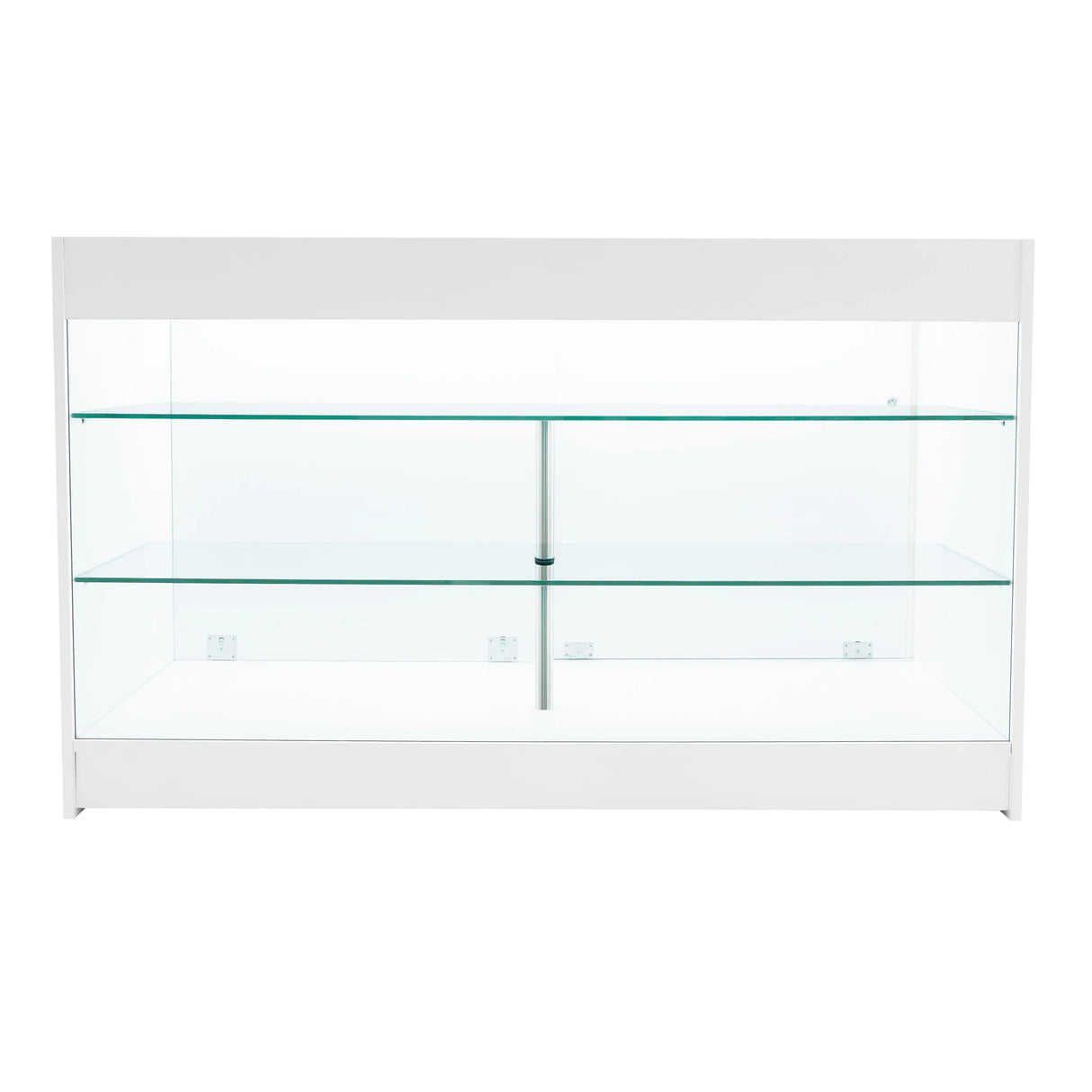 White Aries LED shop counter set featuring a sleek design, glass shelves, and modern lighting for an elegant display