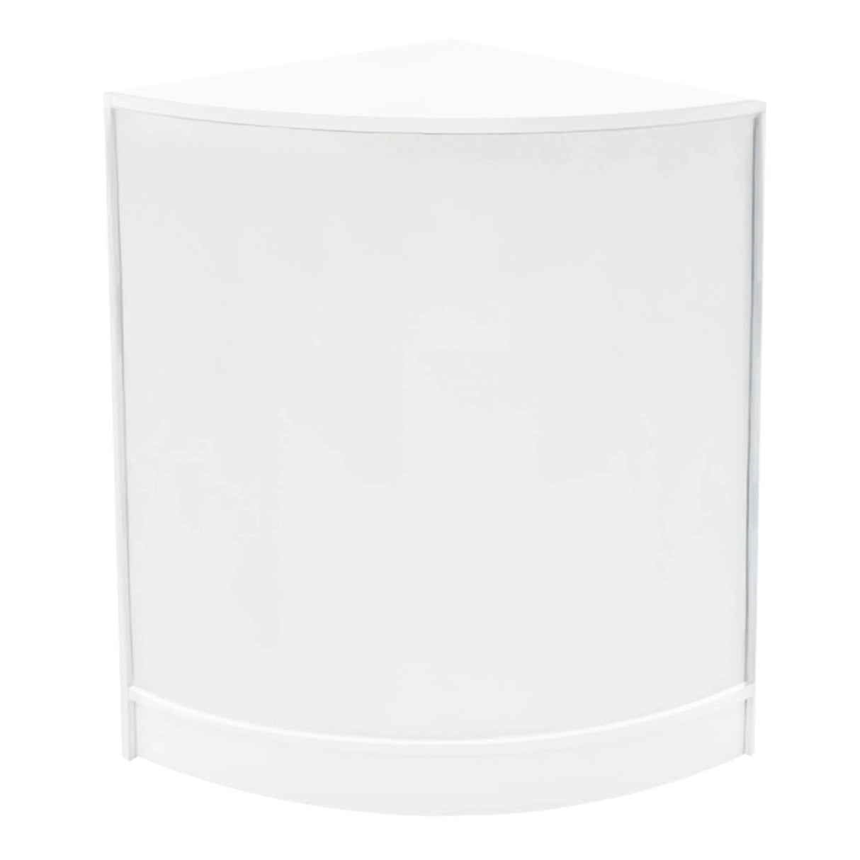 Vega LED Shop Counter Set in white, featuring a sleek curved design with a smooth finish, ideal for retail displays and promotions