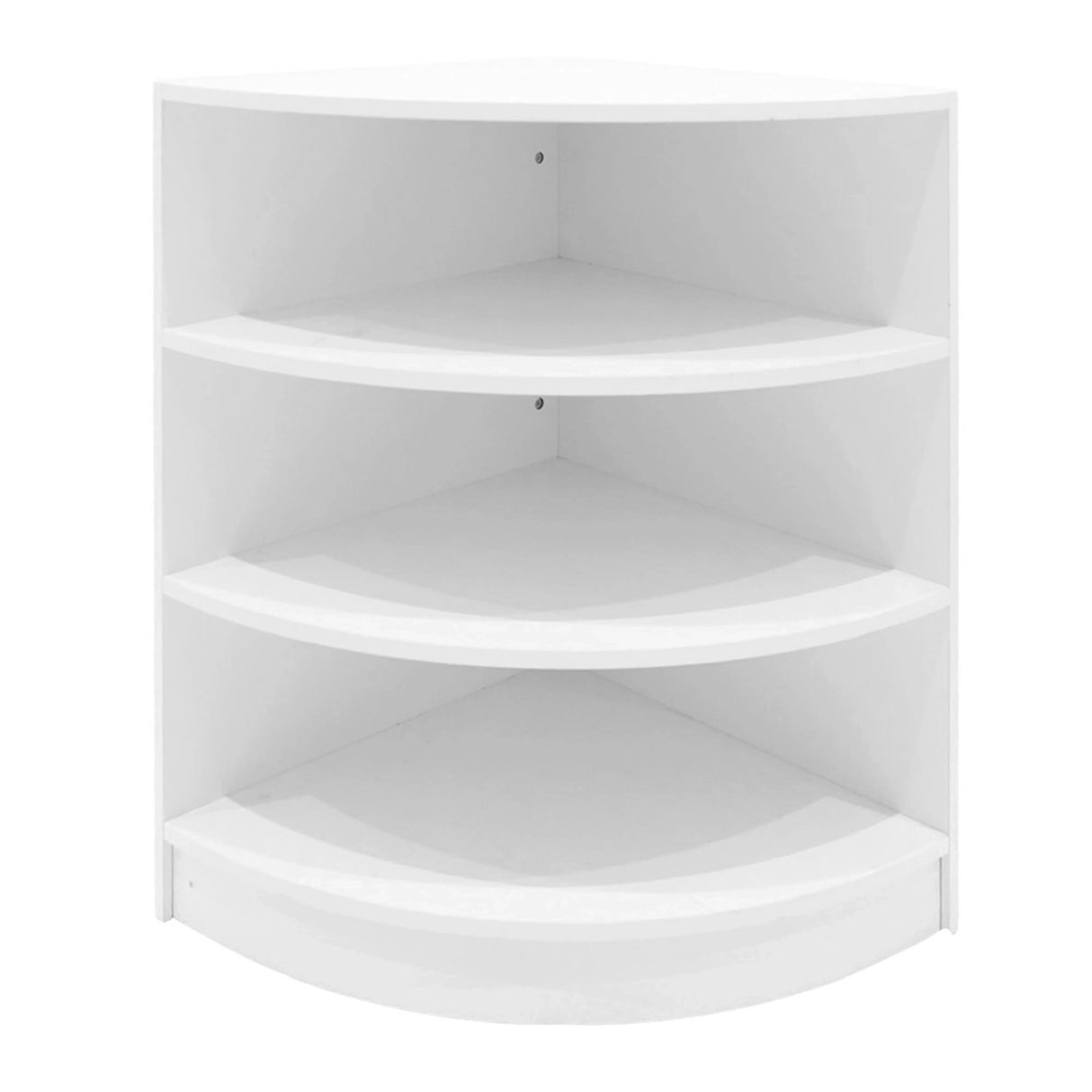 Eclipse LED Shop Counter Set in white features a sleek, curved design with four spacious shelves for organized display and storage