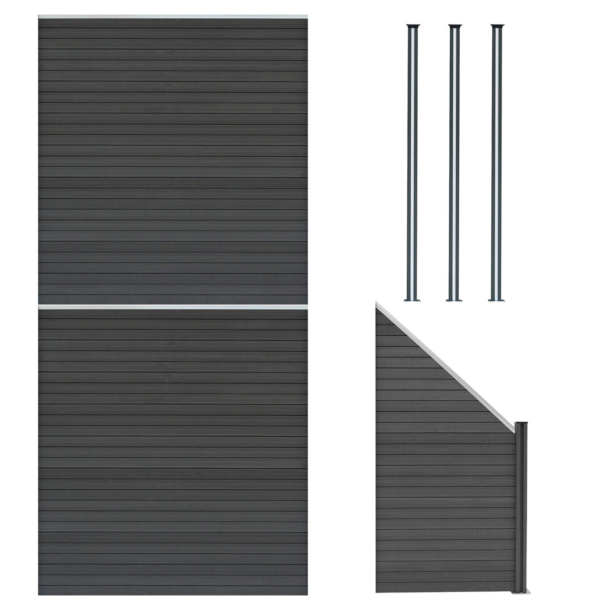 Composite Fence Panels x 2, Angled Piece & LED Posts x 3 - Grey