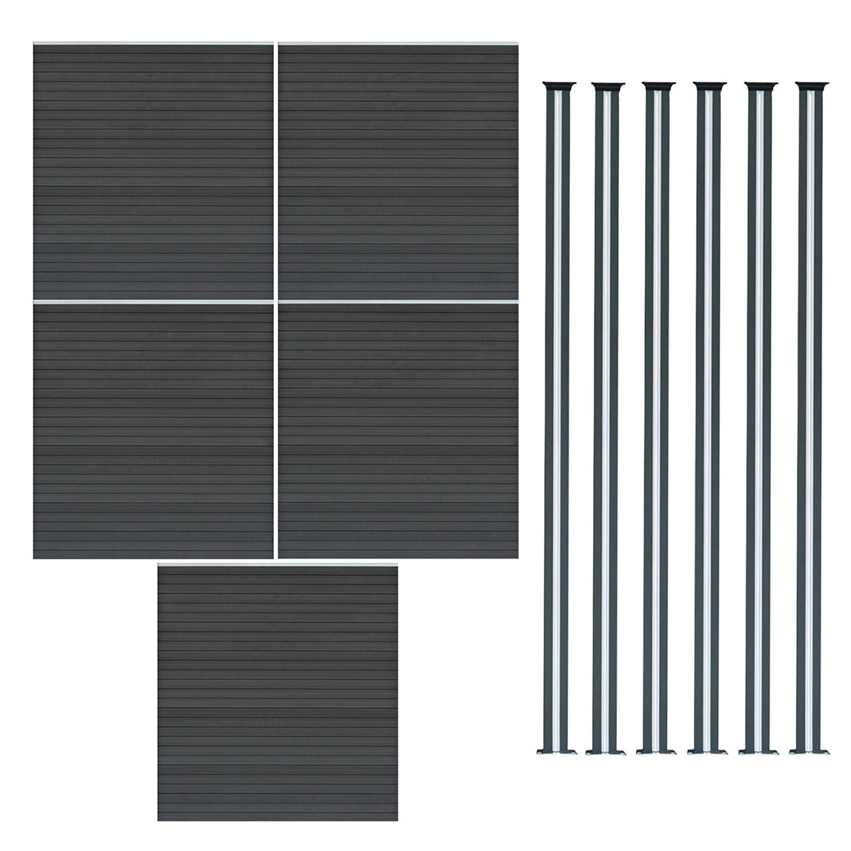 Composite Fence Panel x 5 & LED Posts x 6 - Grey