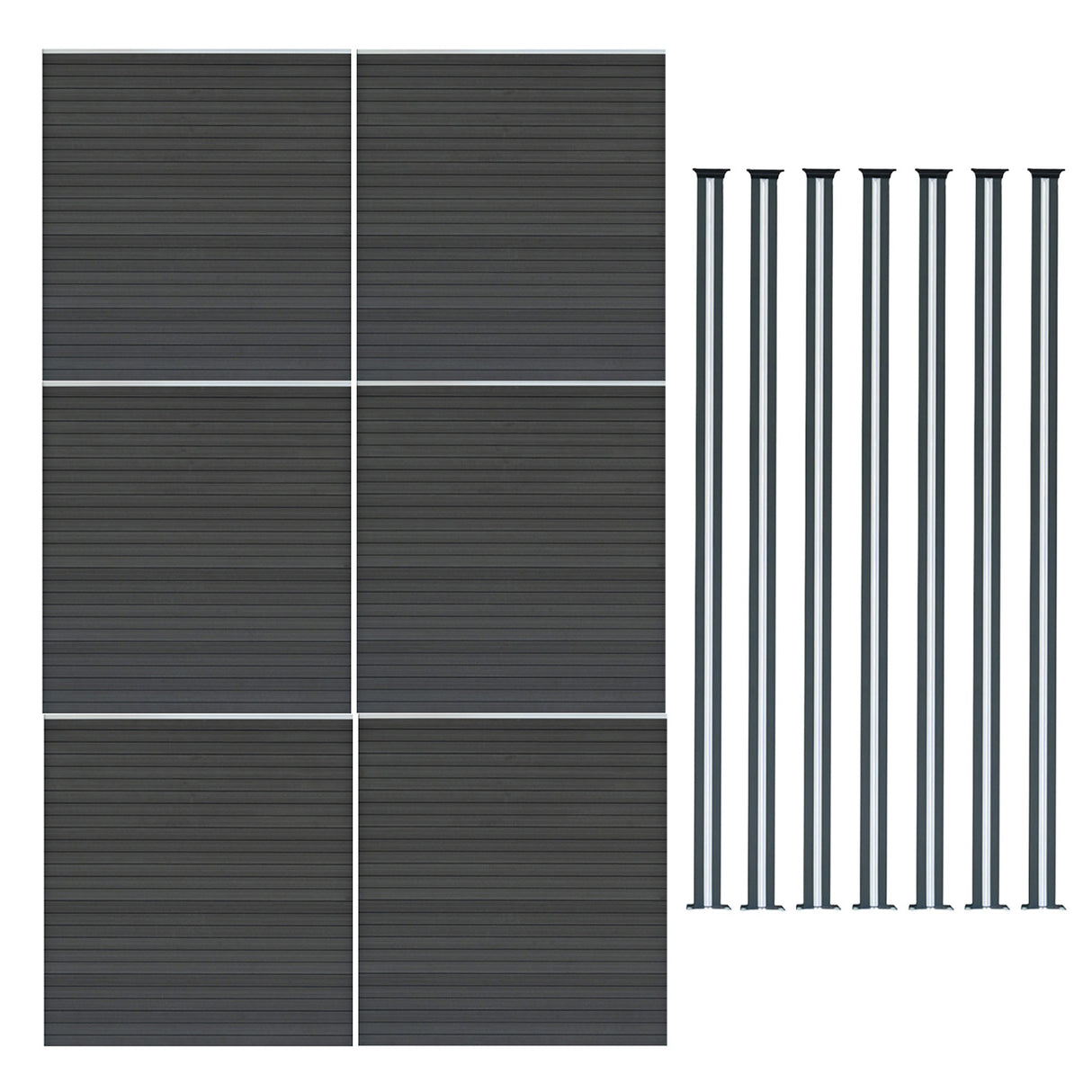 Composite Fence Panel x 6 & LED Posts x 7 - Grey
