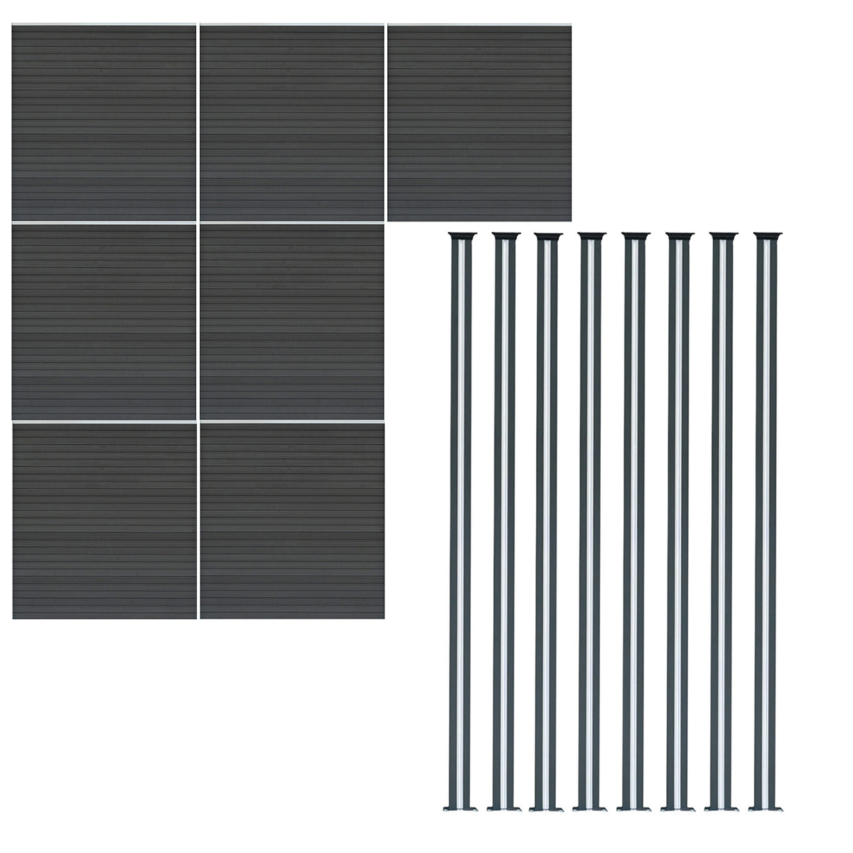 Composite Fence Panel x 7 & LED Posts x 8 - Grey