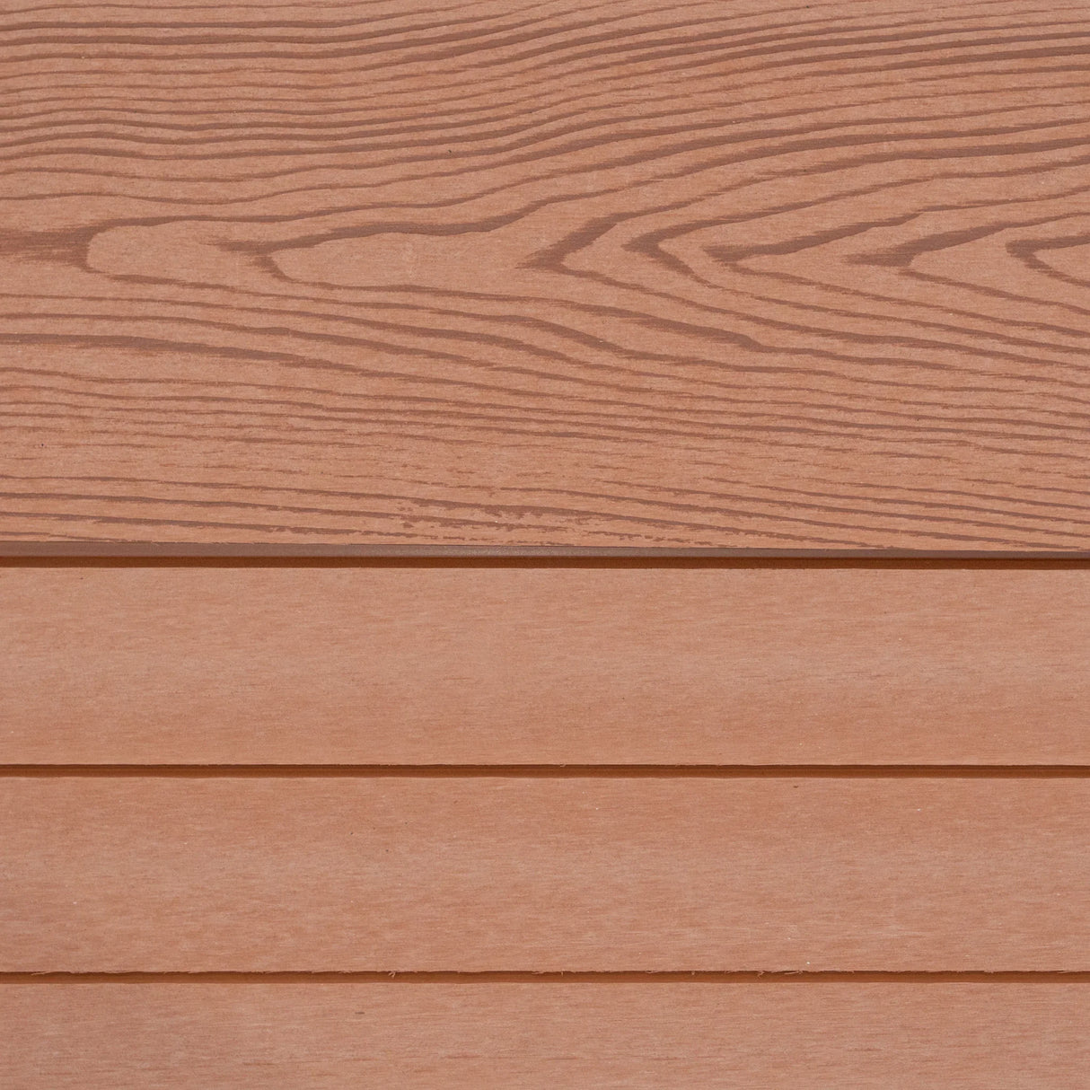 Brown composite fence panel with a wood grain texture, featuring angled edges, designed for 6ft x 49ft installations