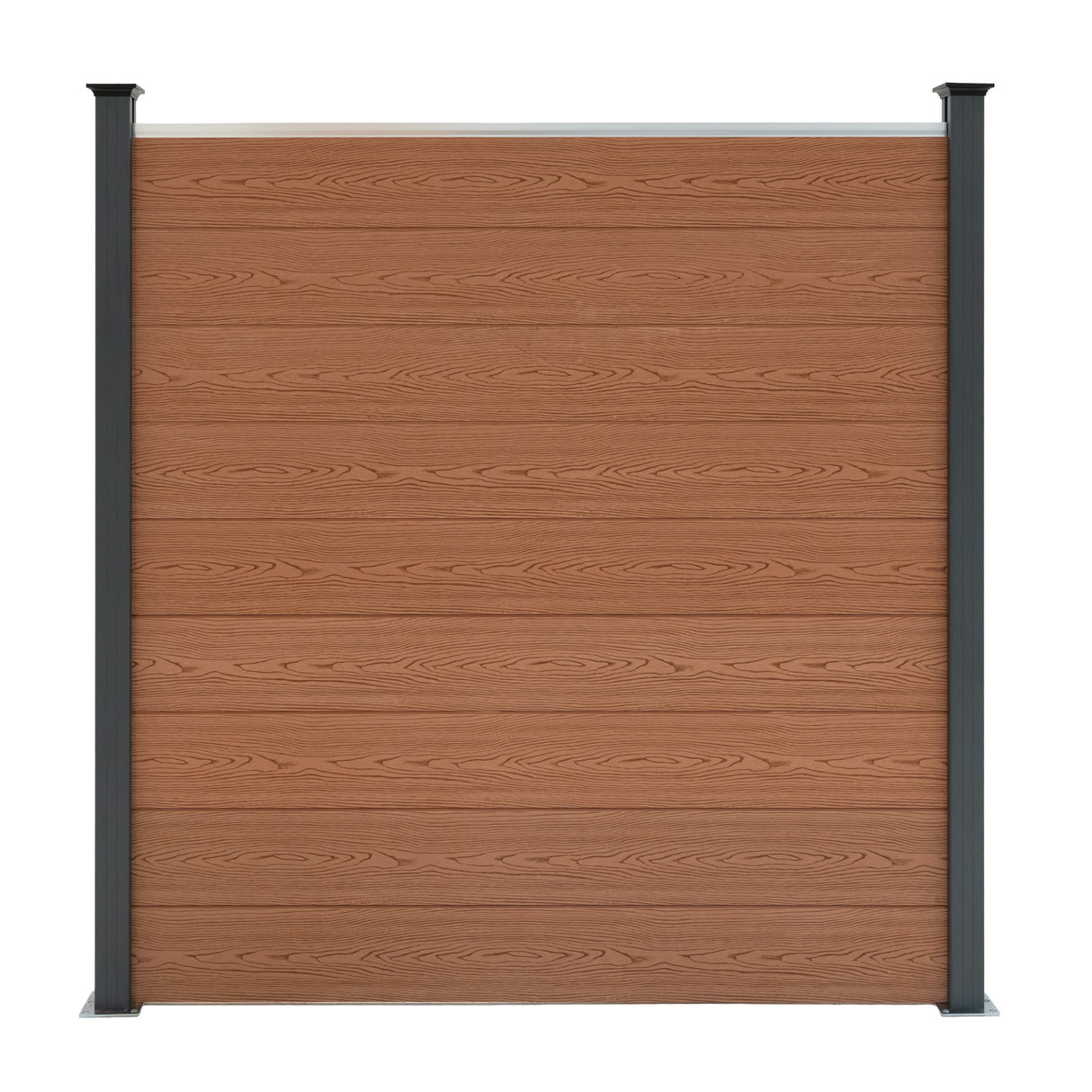 Composite Fence Panels x 5, Angled Piece & LED Posts x 6 - Brown
