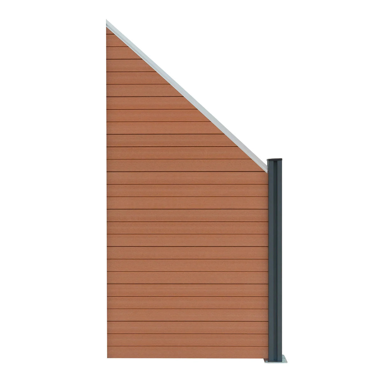Brown composite fence panel with angled piece and LED post, featuring a smooth texture and modern design, 6ft x 14.5ft