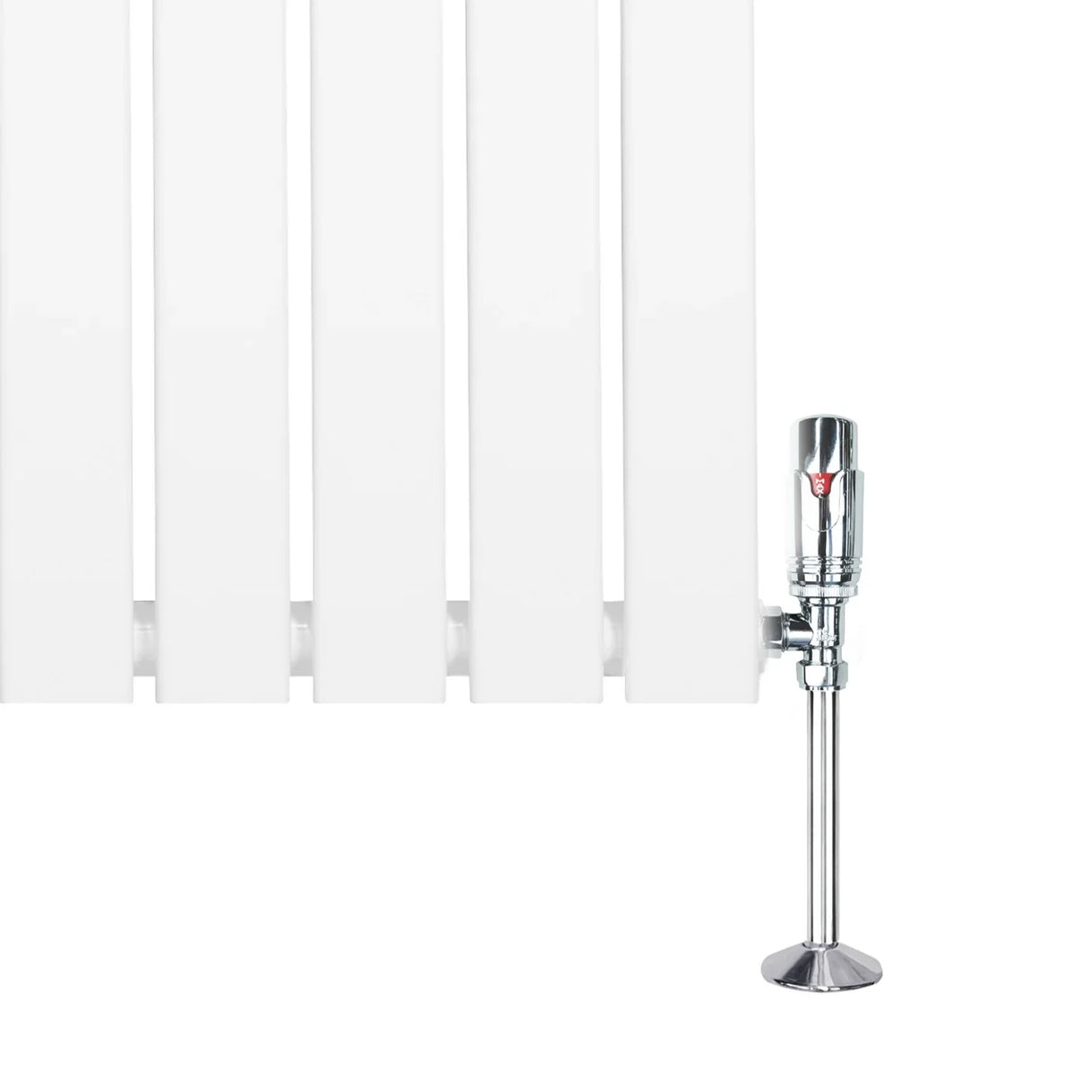 Flat single column radiator in white, 1600mm x 700mm, featuring sleek vertical panels and a chrome valve for modern heating solutions