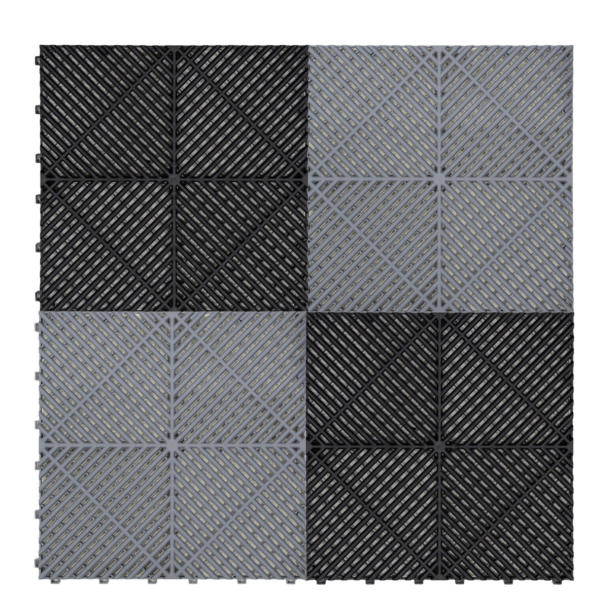 Vented Garage Floor Tiles With Edges – 165 Black & 60 Grey