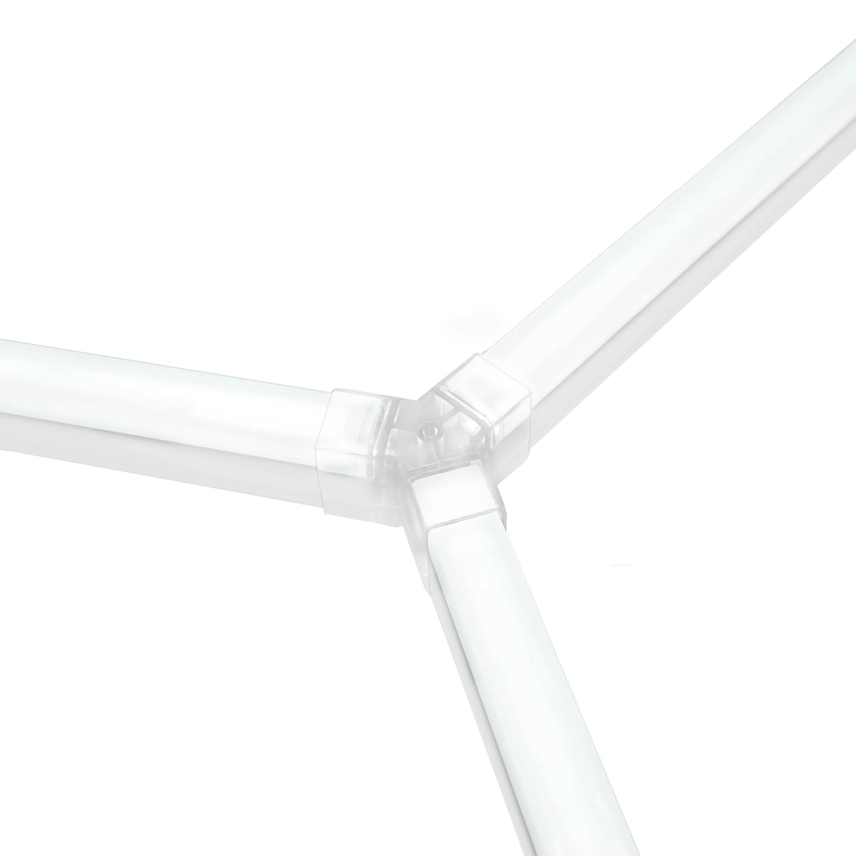 Clear hexagon LED light connectors showcasing sleek design, ideal for modern lighting setups in garages or creative spaces