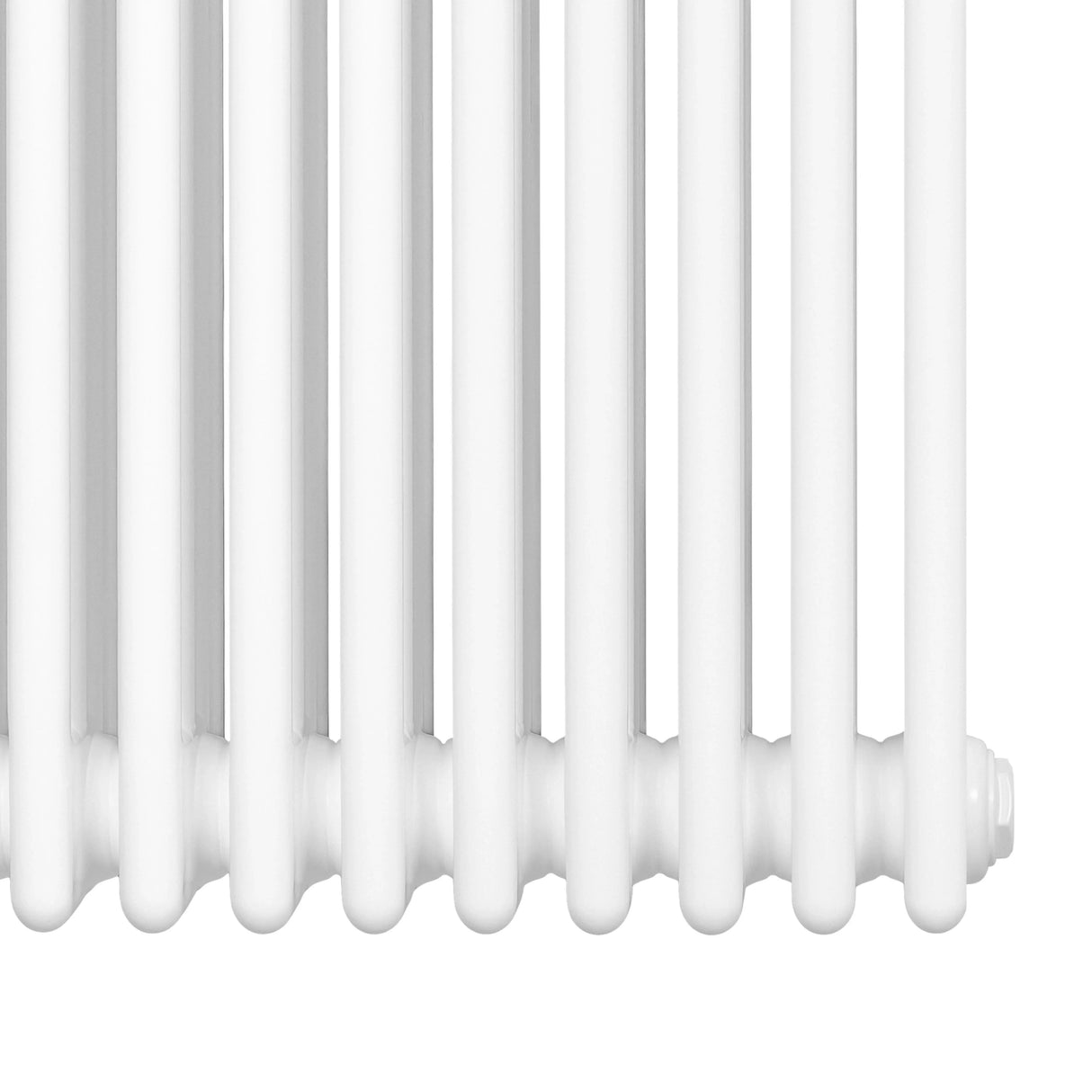 Traditional white 4 column radiator with a smooth finish, featuring a sleek design and compact dimensions of 300 x 1010mm