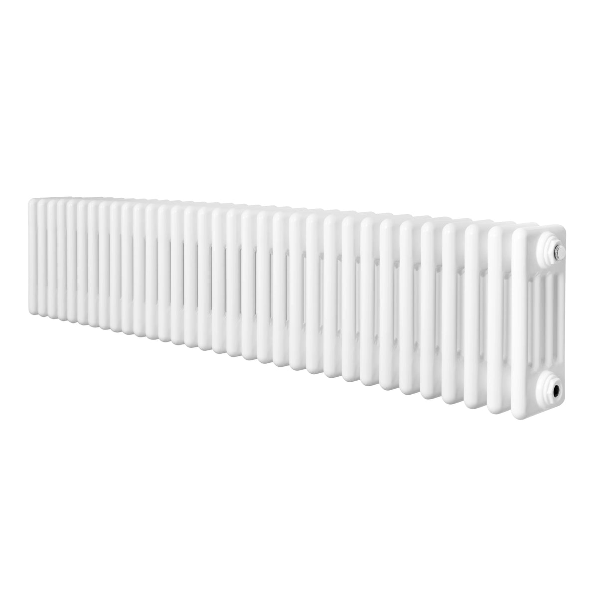 Traditional 4 column radiator in white, measuring 300 x 1505mm, featuring a sleek, smooth finish and classic design for efficient heating