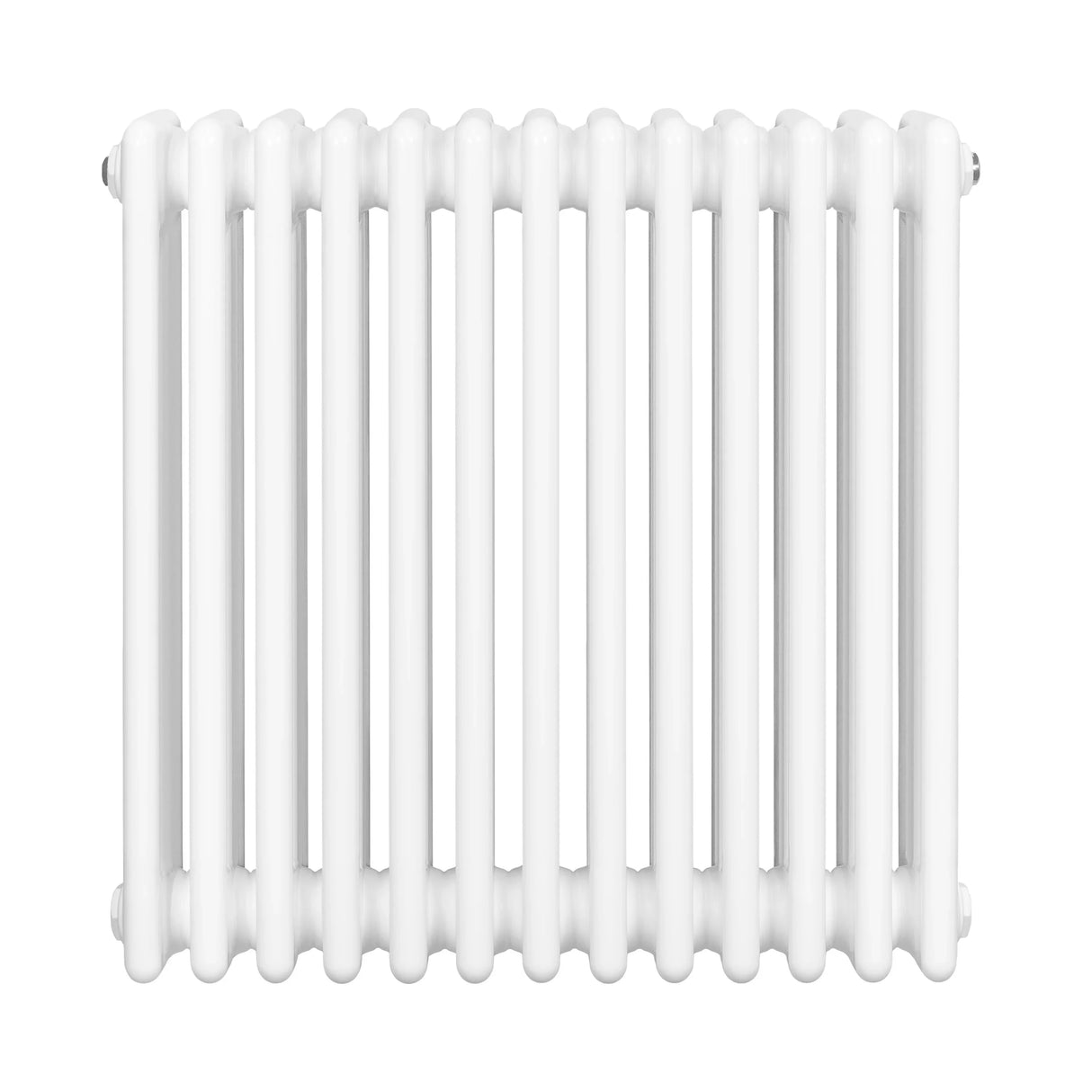 Traditional 4 column radiator in sleek white finish, measuring 600 x 605mm, featuring smooth, rounded edges and a classic design