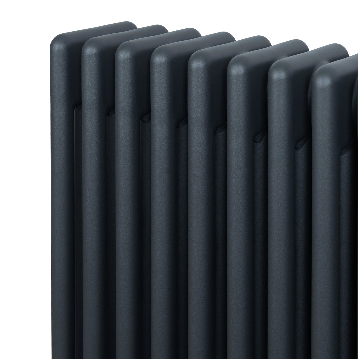 Traditional 4 column radiator in anthracite grey, featuring a sleek, modern design with smooth, rounded edges and a textured finish