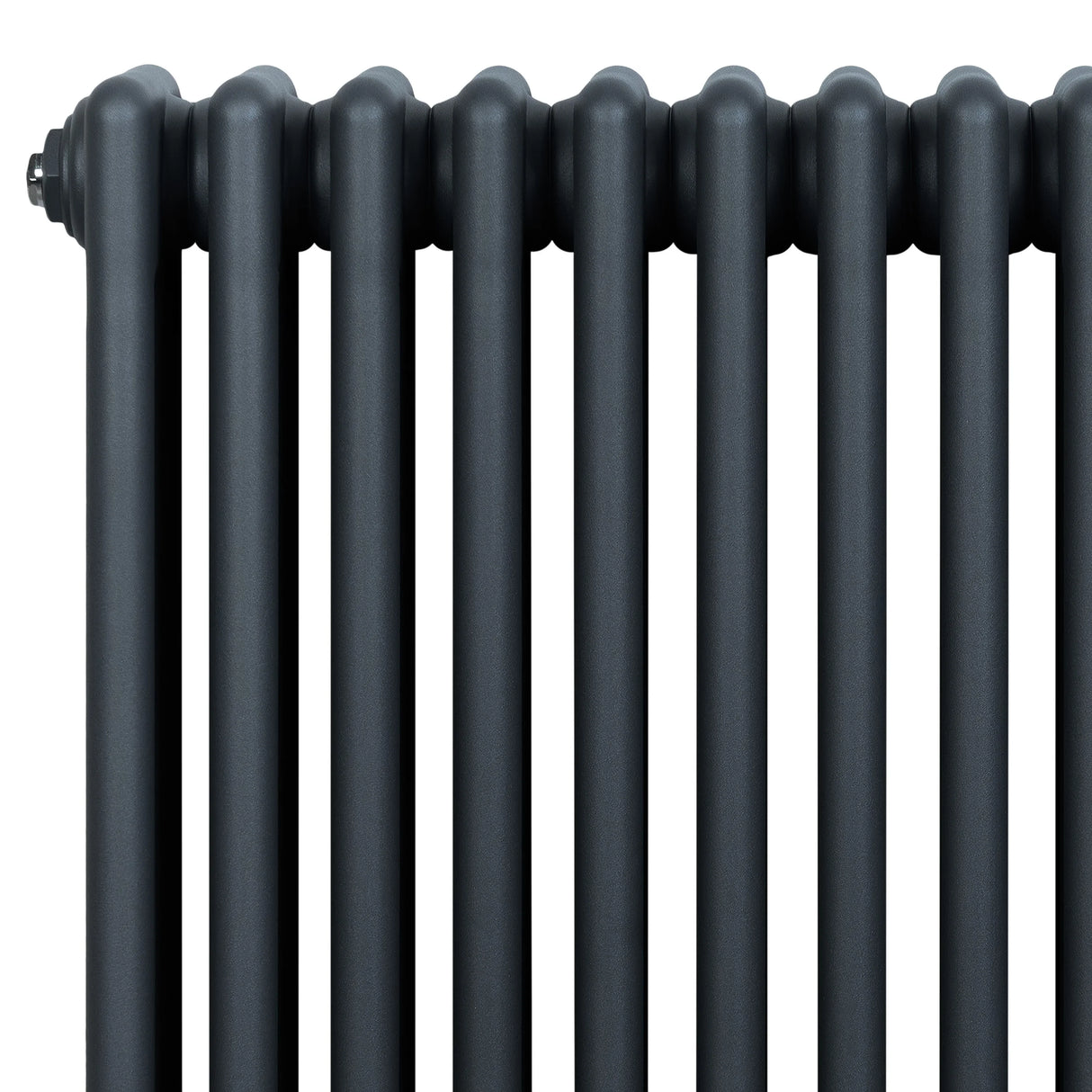 Traditional 4 column radiator in anthracite grey, featuring a sleek, modern design with smooth, rounded edges and a matte finish
