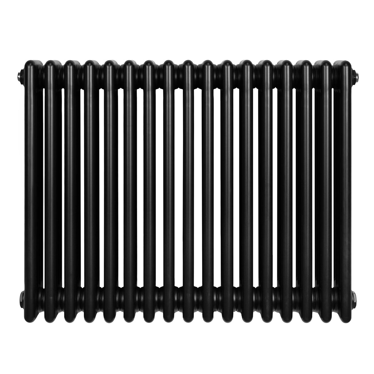 Traditional 4 column radiator in sleek black finish, featuring a smooth, glossy surface and a compact 600 x 785mm design