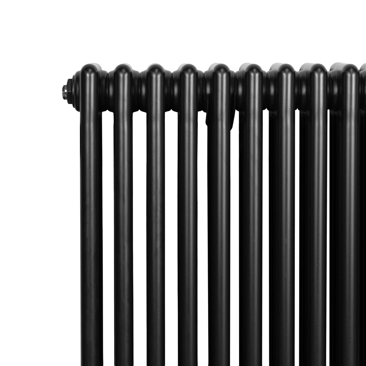 Traditional black 4 column radiator with a sleek, glossy finish, showcasing vertical lines and a sturdy design, ideal for classic interiors