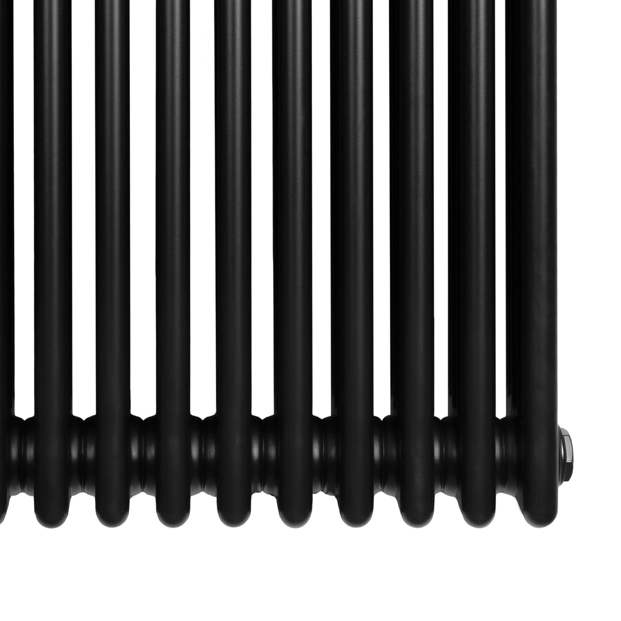 Traditional black 4 column radiator with a sleek, glossy finish, showcasing its sturdy metal construction and elegant design