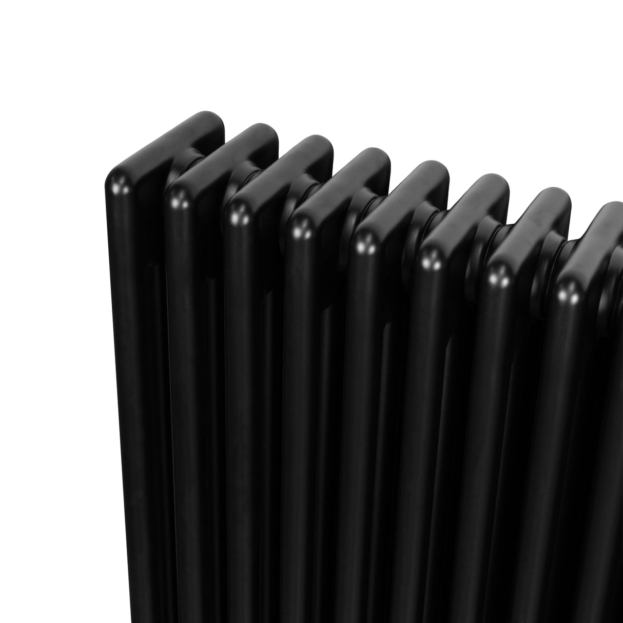 Traditional black 4 column radiator with a sleek, smooth finish, showcasing its elegant design and sturdy construction