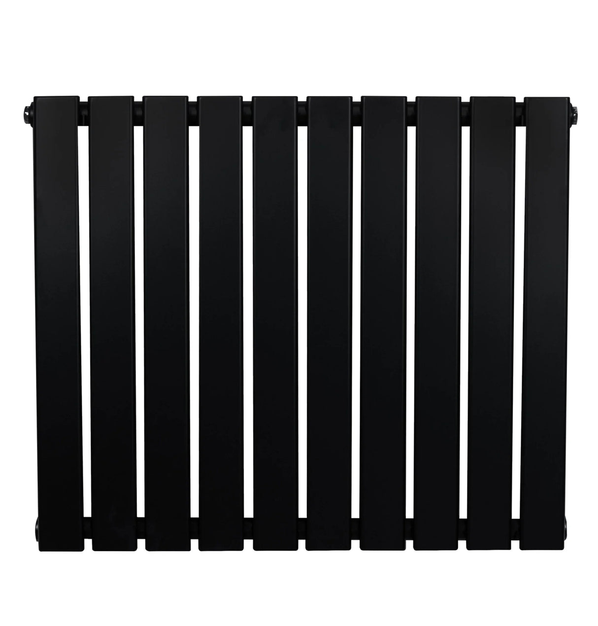 Flat single column radiator in sleek black finish, measuring 600 x 700mm, featuring a modern, minimalist design with smooth, flat panels