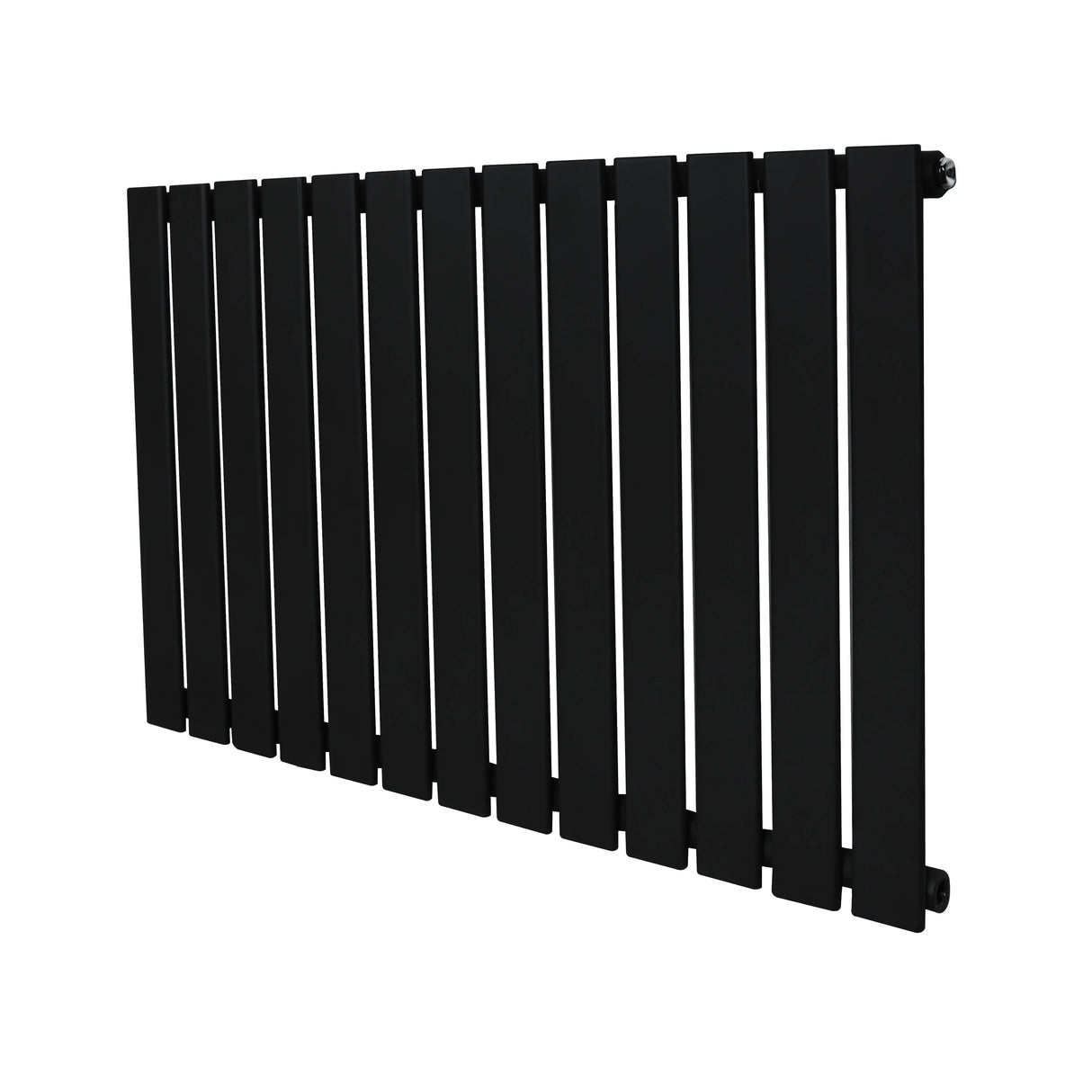 Flat single column radiator in sleek black finish, 600 x 910mm, featuring a modern design with vertical slats and smooth texture