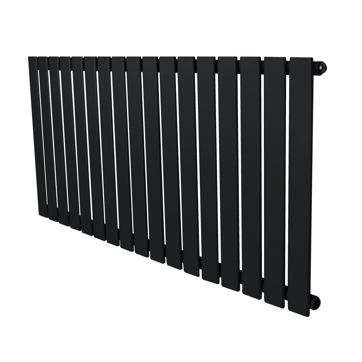 Flat single column radiator in sleek black finish, measuring 600 x 1190mm, featuring a modern, minimalist design with vertical slats