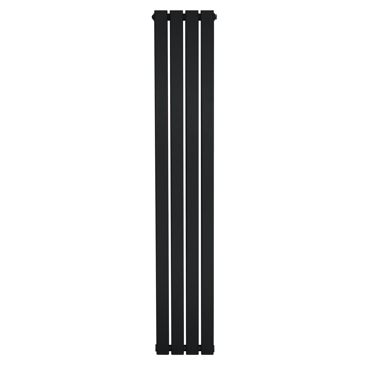 Sleek black flat single column radiator, 1600 x 280mm, featuring a modern design with smooth, vertical lines and a matte finish