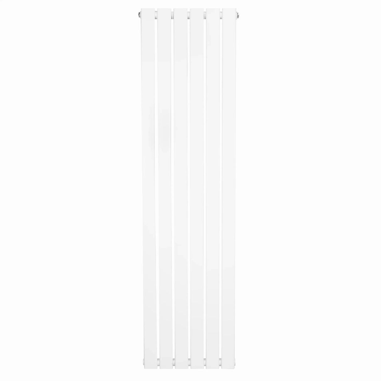 Flat single column radiator in sleek white finish, measuring 1600 x 420mm, featuring smooth vertical lines and a modern design