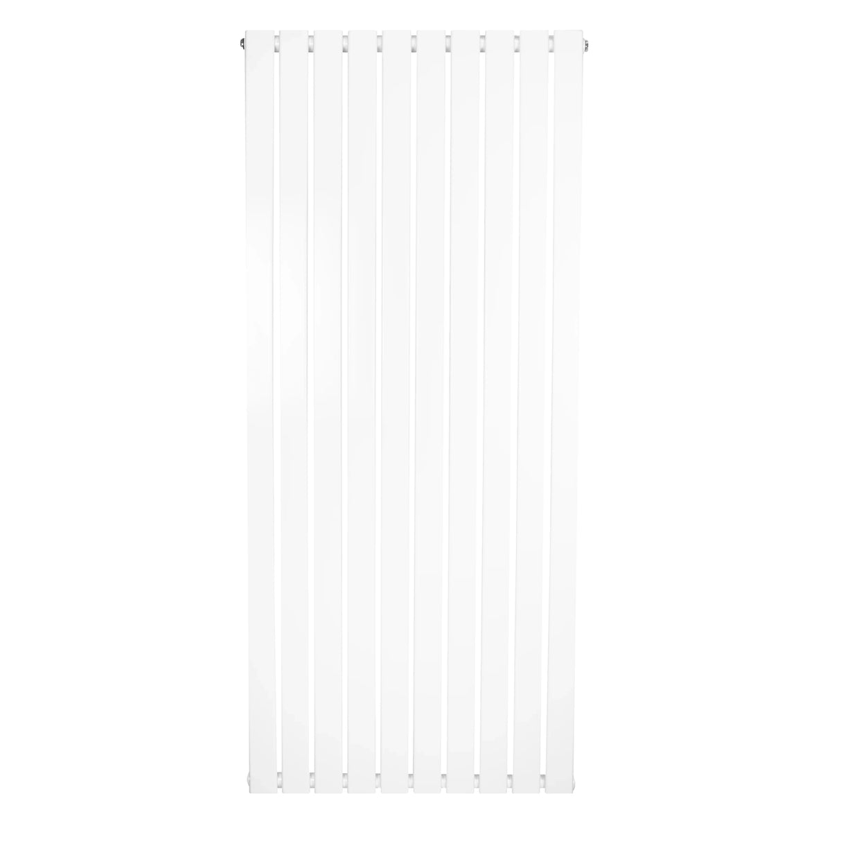Flat single column radiator in white, measuring 1600 x 700mm, featuring a sleek, modern design with vertical fins for efficient heating