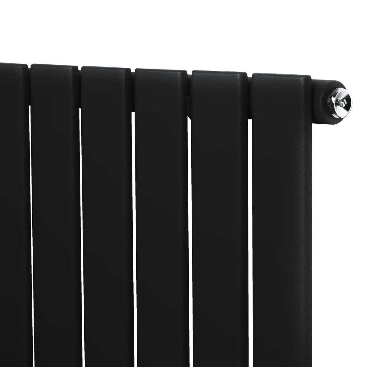 Flat single column radiator in sleek black finish, featuring smooth, vertical panels and a polished valve for modern interiors