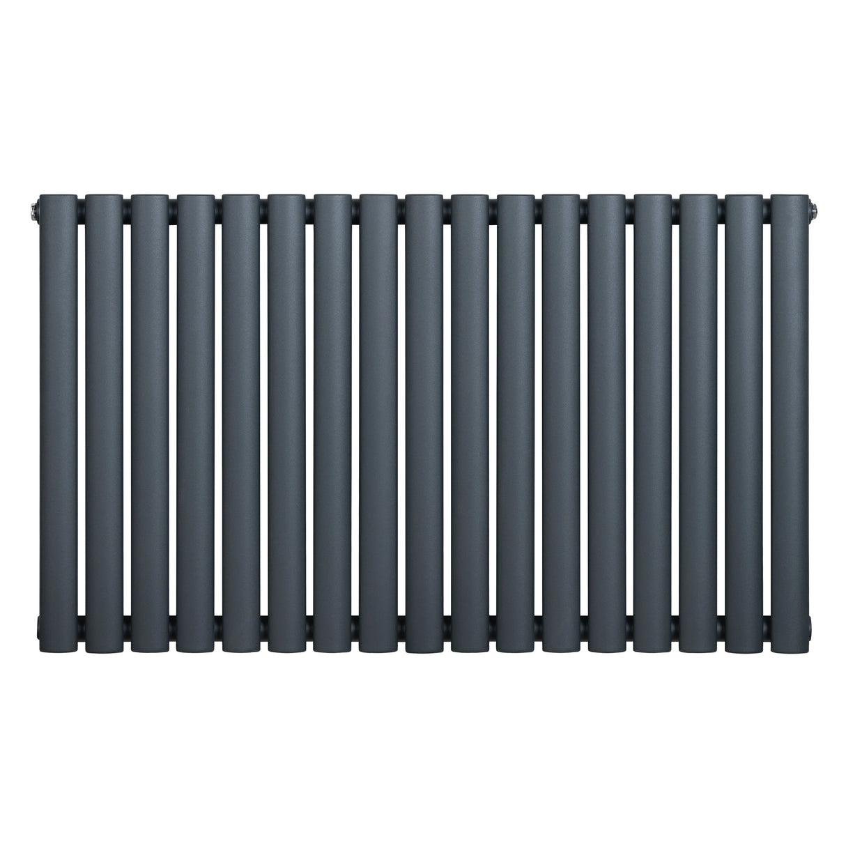 Oval single column radiator in anthracite grey, featuring a sleek, modern design with smooth, vertical lines and a matte finish