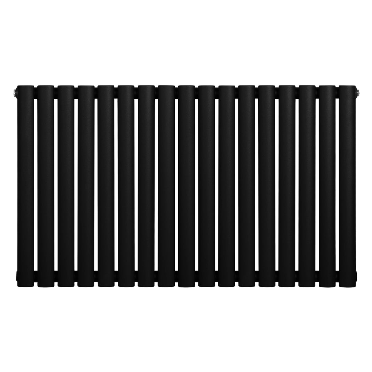 Sleek black oval single column radiator, 600 x 1020mm, featuring smooth, matte finish and evenly spaced vertical bars for efficient heating