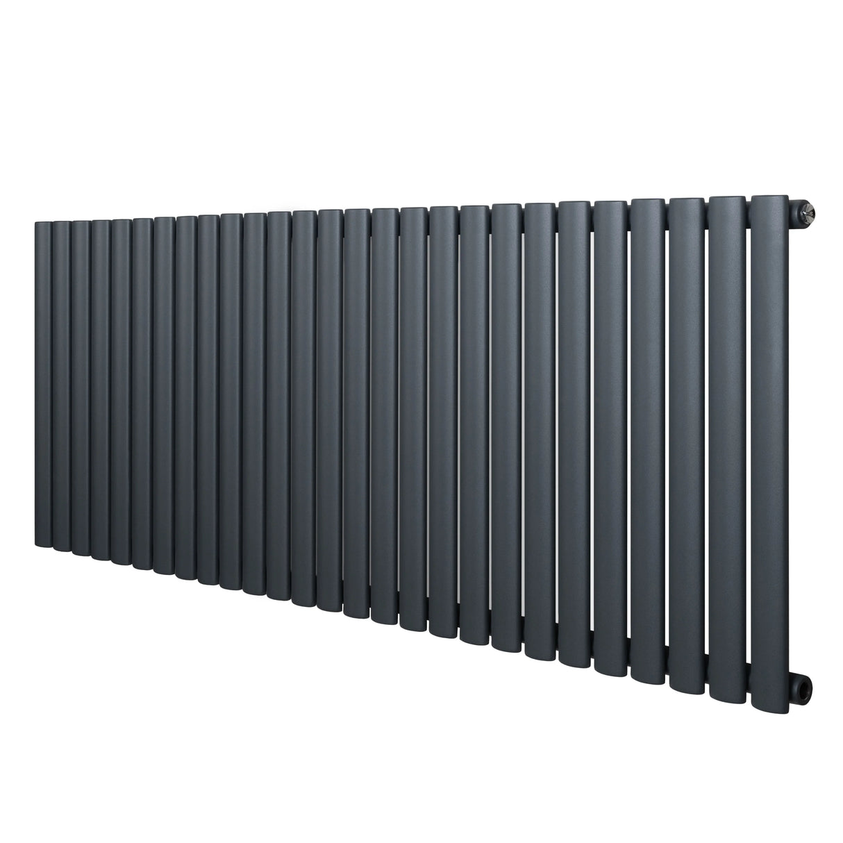 Oval single column radiator in anthracite grey, 600 x 1620mm, featuring a sleek, modern design with smooth, matte finish and vertical bars