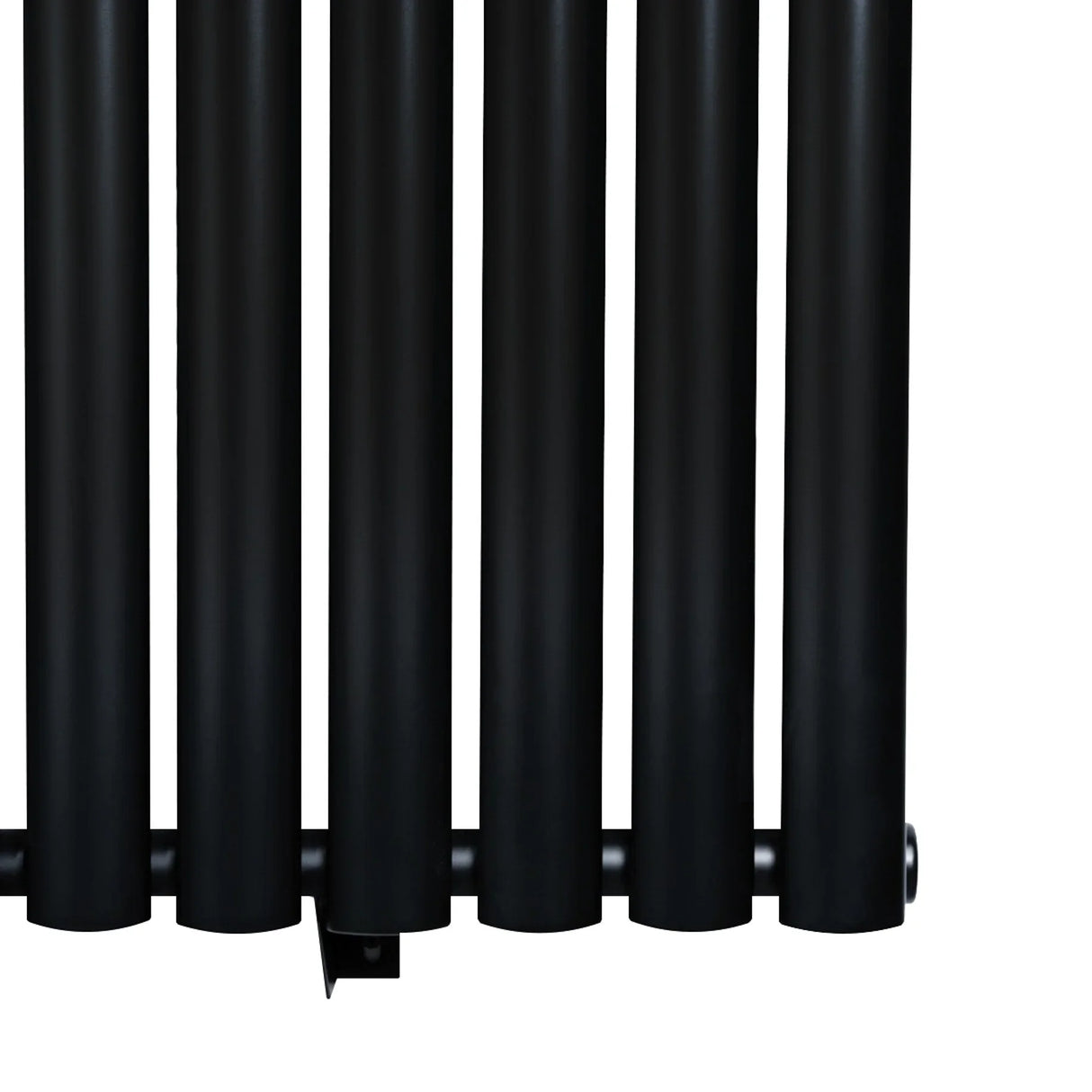 Sleek black oval single column radiator, 1600 x 240mm, featuring smooth, matte finish and rounded edges for modern decor