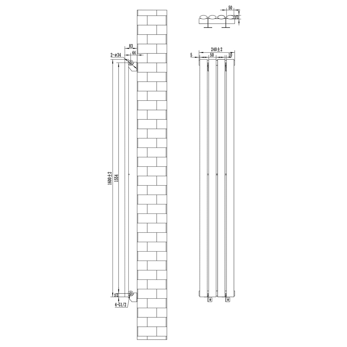 Oval single column radiator in white, measuring 1600 x 240mm, featuring sleek lines and a modern design suitable for any space