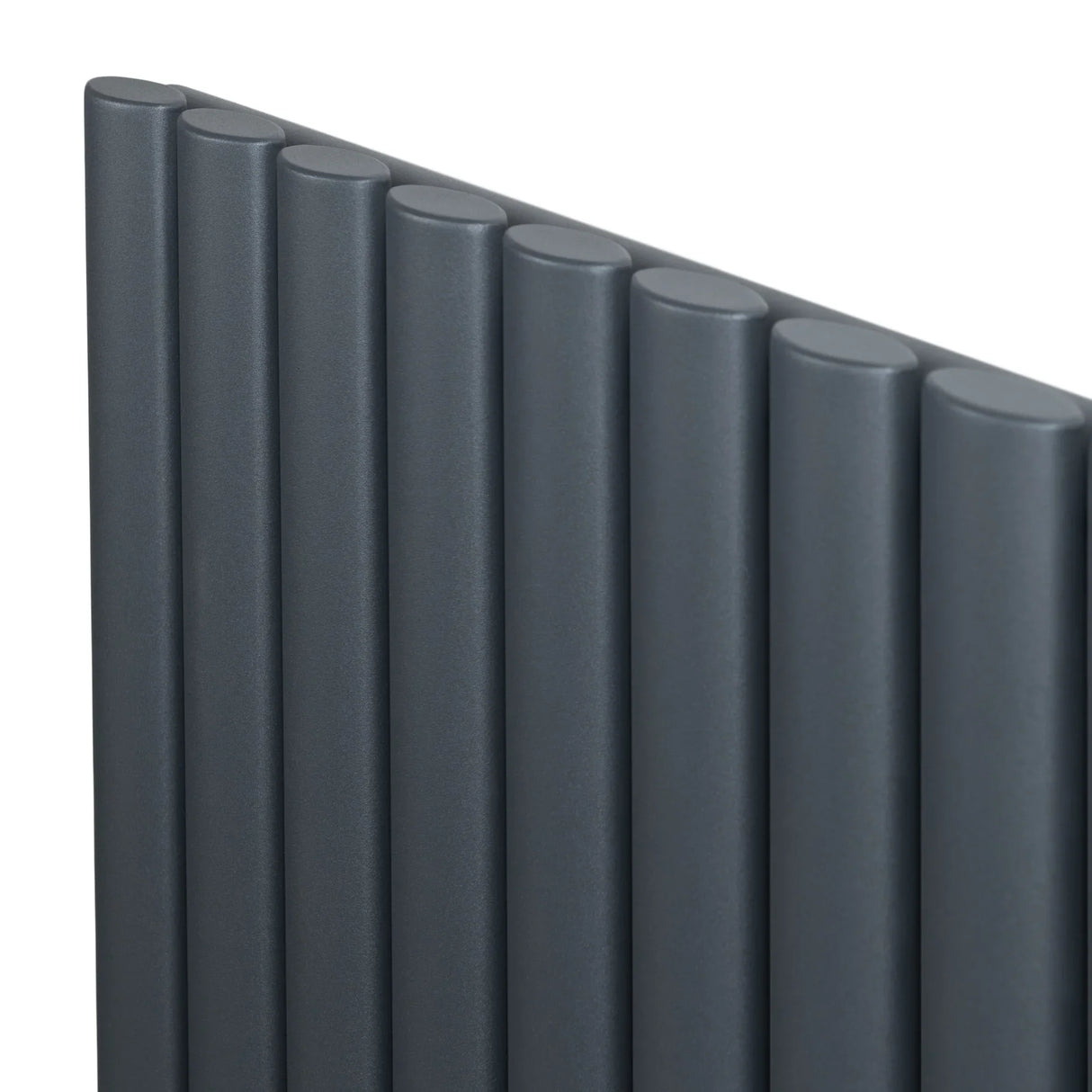 Oval single column radiator in anthracite grey, featuring a sleek, modern design with smooth, rounded tubes and a matte finish